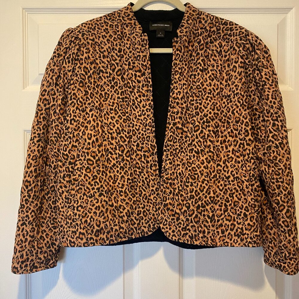 Something Navy Reversible Quilted Jacket Leopard Black Brown Sz Medium